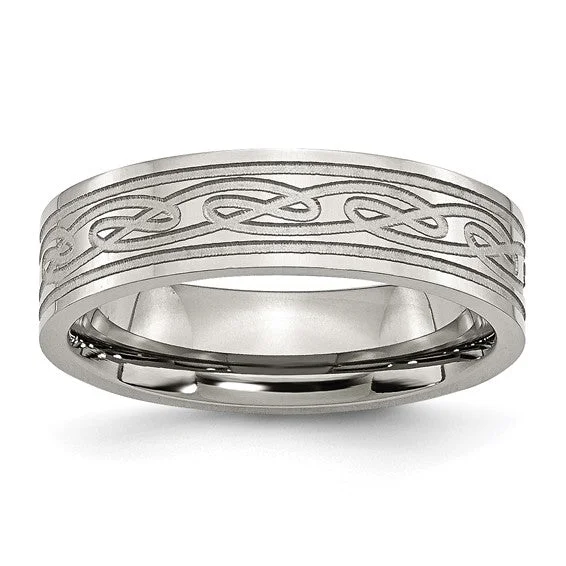 Men's emerald - encrusted rings for a rich green toneStainless Steel Flat Laser Etched Celtic Knot 6mm Polished Band Men's emerald - encrusted rings for a rich green toneStainless Steel Flat Laser Etched Celtic Knot 6mm Polished Band