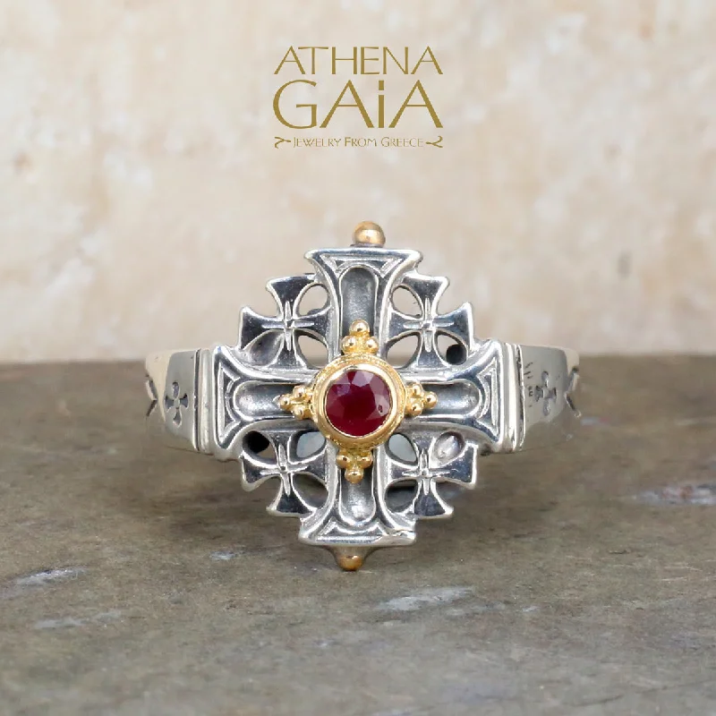 Stackable Gemstone Rings for Women in Amethyst, Sapphire, and EmeraldJerusalem Cross Ring Stackable Gemstone Rings for Women in Amethyst, Sapphire, and EmeraldJerusalem Cross Ring