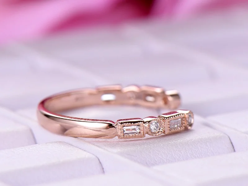 Anniversary rings with a diamond - and - opal combinationMilgrain Baguette Diamond Open Ring 14K Rose Gold Anniversary rings with a diamond - and - opal combinationMilgrain Baguette Diamond Open Ring 14K Rose Gold