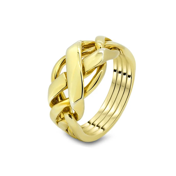 Puzzle rings with a moon phase design for lunar enthusiastsMens Gold 4FX-M