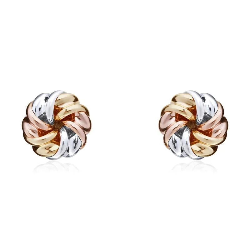 9ct Yellow Rose and White Gold 7.5mm Twisted Ribbon Knot Stud Earrings