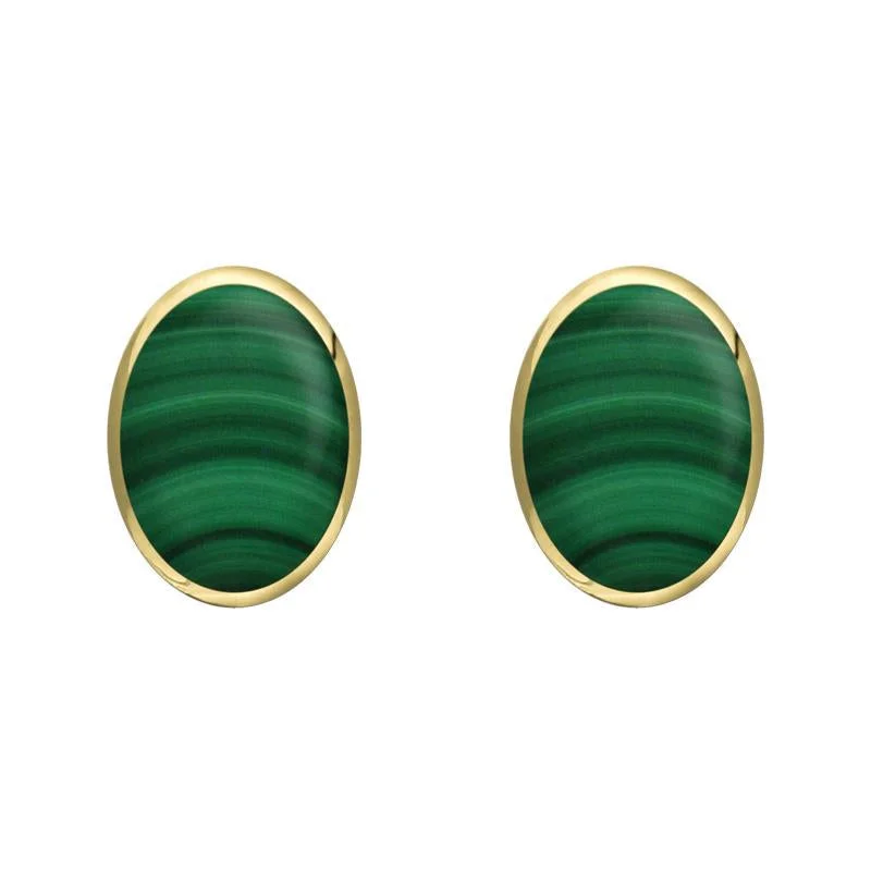 9ct Yellow Gold Malachite 8 x 6mm Classic Medium Oval Stud Earrings