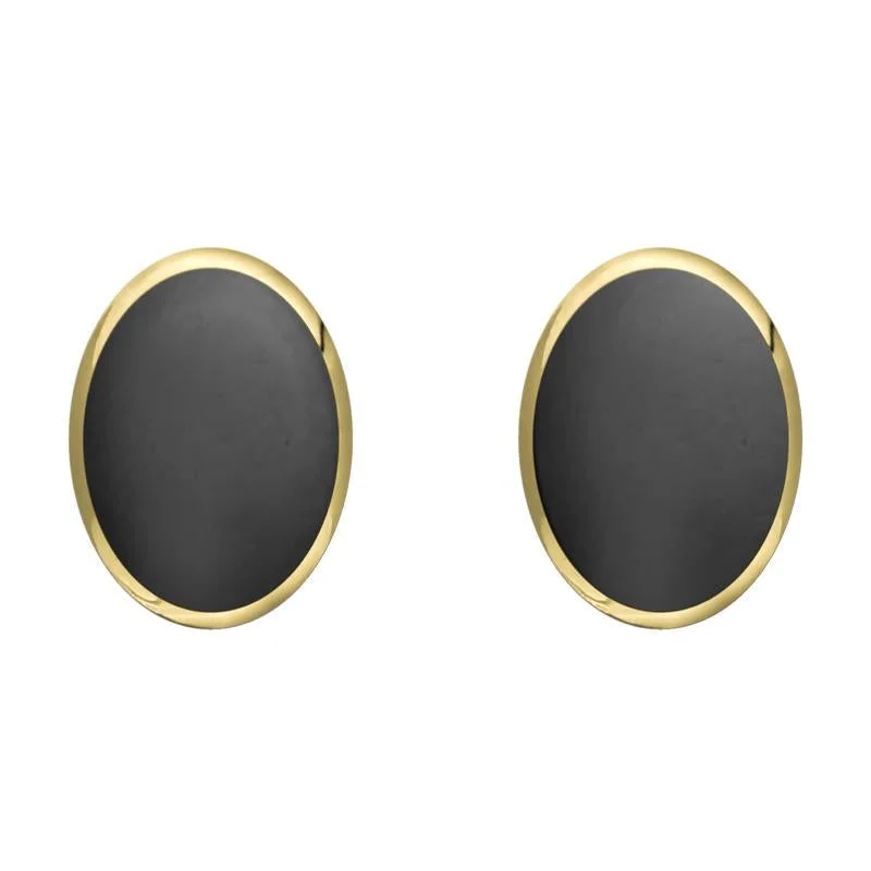 9ct Yellow Gold Hematite 8 x 10mm Classic Large Oval Stud Earrings