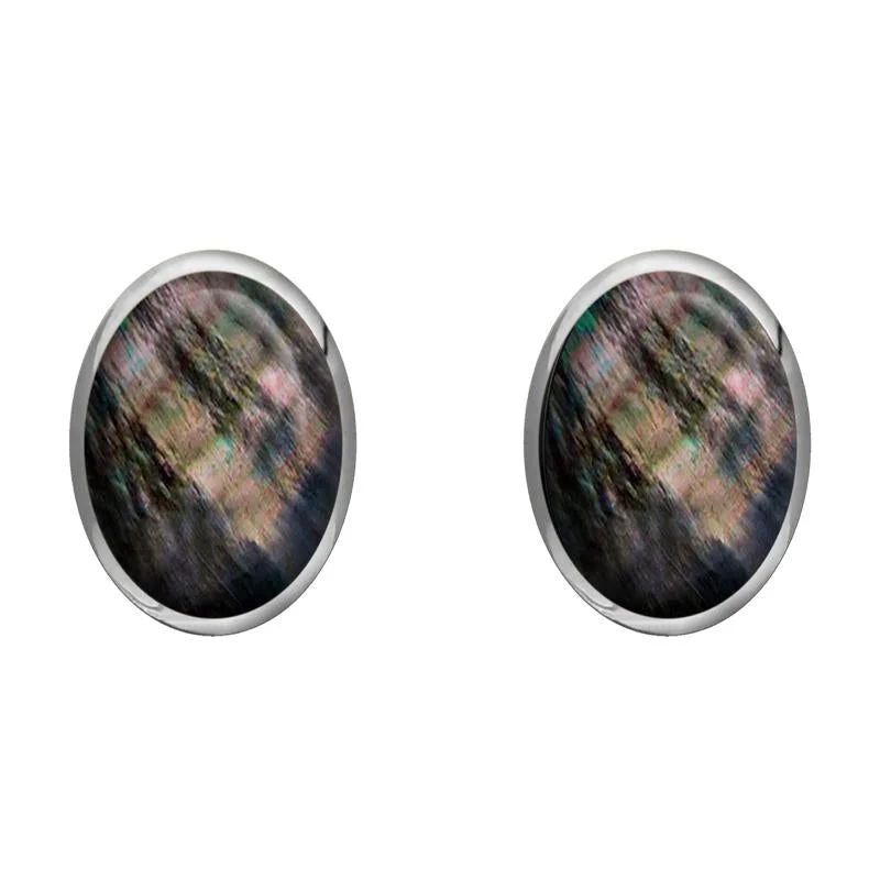 Sterling Silver Dark Mother of Pearl 8 x 10mm Classic Large Oval Stud Earrings