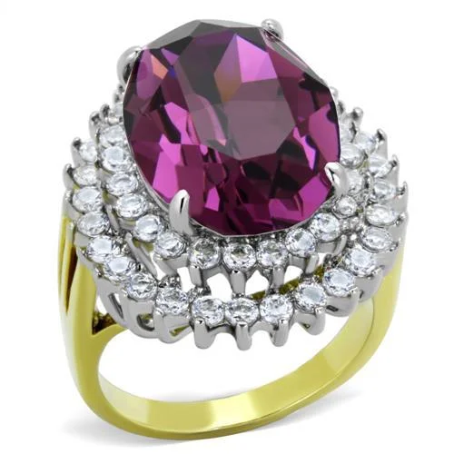 Anniversary rings with a pave diamond setting for extra sparkleCJ1892 Wholesale Women's Stainless Steel Two-Tone IP Gold Top Grade Crystal Amethyst Purple Statement Ring Anniversary rings with a pave diamond setting for extra sparkleCJ1892 Wholesale Women's Stainless Steel Two-Tone IP Gold Top Grade Crystal Amethyst Purple Statement Ring
