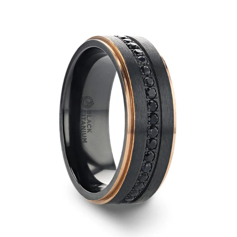 Men's anchor - themed rings for a nautical lookThorsten ASTRO Flat Brushed Black Titanium Ring Rose Gold Edge and Black Sapphire Men's anchor - themed rings for a nautical lookThorsten ASTRO Flat Brushed Black Titanium Ring Rose Gold Edge and Black Sapphire