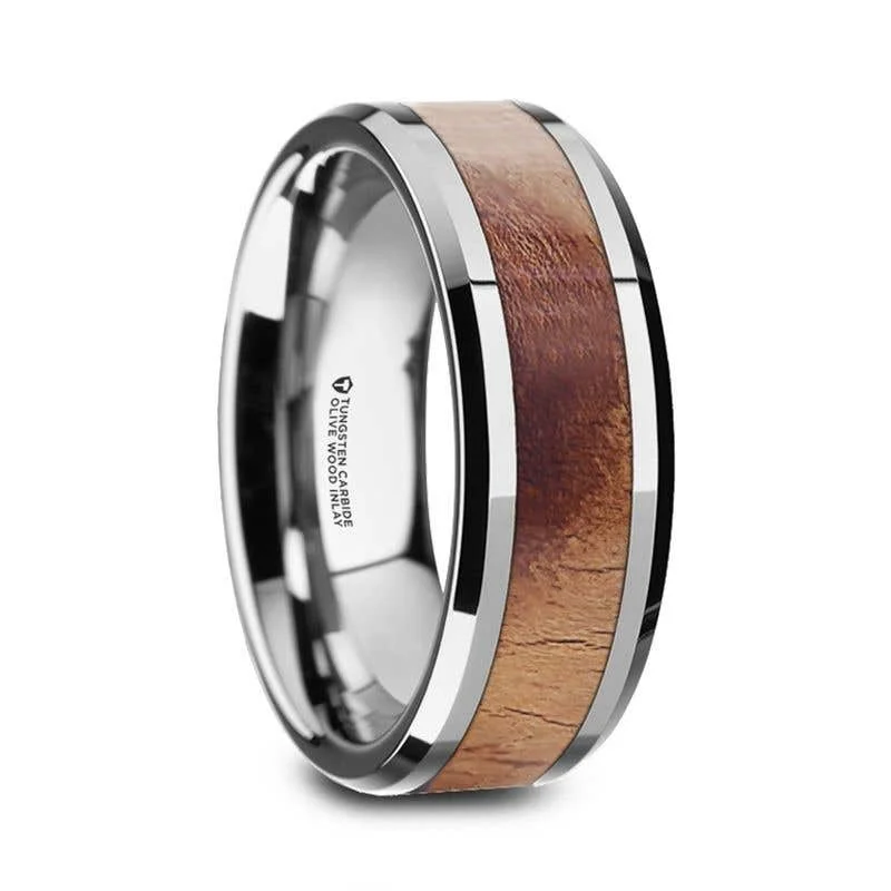 Men's silicone fitness rings for active lifestylesThorsten OLLIVANDER Olive Wood Inlaid Tungsten Carbide Ring with Bevels - 6mm & 8mm Men's silicone fitness rings for active lifestylesThorsten OLLIVANDER Olive Wood Inlaid Tungsten Carbide Ring with Bevels - 6mm & 8mm