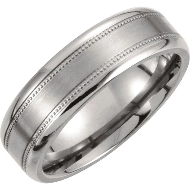 Men's anchor - themed rings for a nautical lookTitanium 7 mm Satin Finish Center & Polished Milgrain Band Men's anchor - themed rings for a nautical lookTitanium 7 mm Satin Finish Center & Polished Milgrain Band