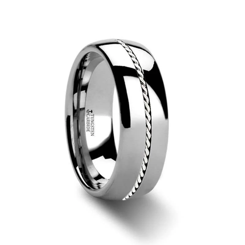 Men's animal - print rings with leopard or snake patternsThorsten PHYTHEON Braided Platinum Inlay Domed Tungsten Ring - 6mm or 8mm Men's animal - print rings with leopard or snake patternsThorsten PHYTHEON Braided Platinum Inlay Domed Tungsten Ring - 6mm or 8mm