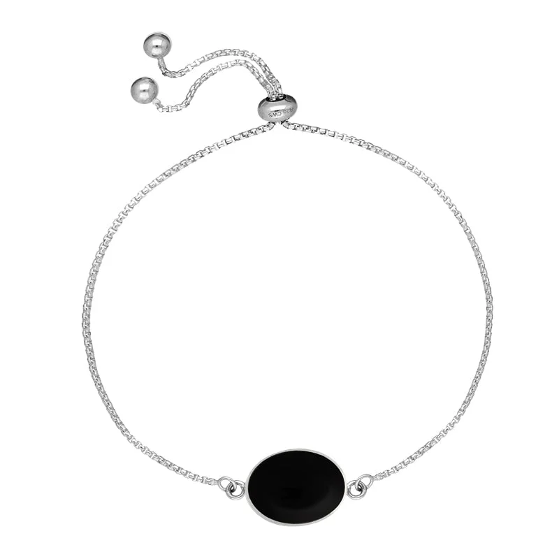 Sterling Silver Whitby Jet Oval Cushion Adjustable Bracelet