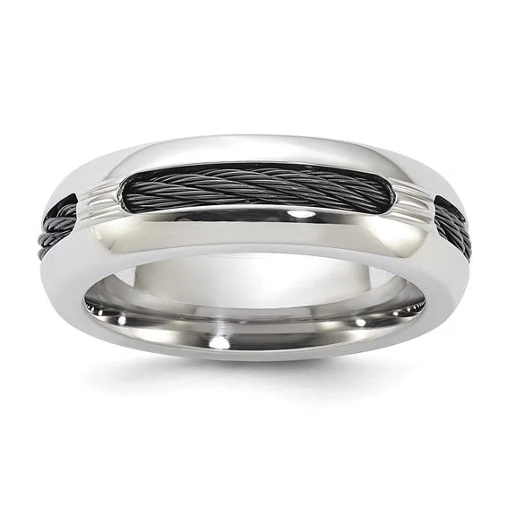 Men's emerald - encrusted rings for a rich green toneEdward Mirell Steel & Black Cable 7mm Band Men's emerald - encrusted rings for a rich green toneEdward Mirell Steel & Black Cable 7mm Band