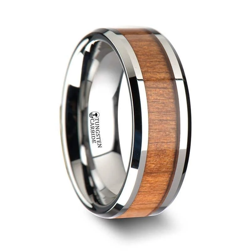 Men's pinky rings with a small gemstoneThorsten BRUNSWICK Tungsten Wedding Ring with Polished Bevels and American Cherry Wood Inlay - 6mm - 10mm Men's pinky rings with a small gemstoneThorsten BRUNSWICK Tungsten Wedding Ring with Polished Bevels and American Cherry Wood Inlay - 6mm - 10mm