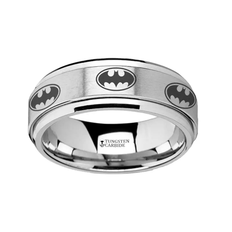 Men's Viking - inspired rings with ancient symbolsThorsten Batman Symbol Tungsten Carbide Spinner Wedding Band - 8mm Men's Viking - inspired rings with ancient symbolsThorsten Batman Symbol Tungsten Carbide Spinner Wedding Band - 8mm