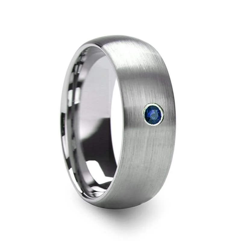 Men's Viking - inspired rings with ancient symbolsThorsten MELANTHIOS Men’s Domed Brushed Tungsten Wedding Ring with Blue Diamond Center - 6mm & 8mm Men's Viking - inspired rings with ancient symbolsThorsten MELANTHIOS Men’s Domed Brushed Tungsten Wedding Ring with Blue Diamond Center - 6mm & 8mm
