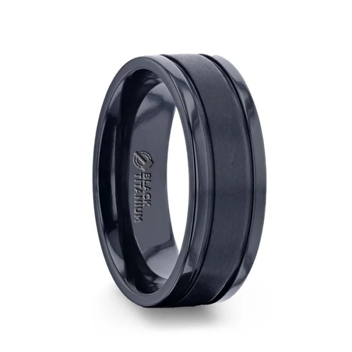 Men's multi - colored gemstone rings for a vibrant styleWOLVERINE Brushed Center Black Titanium Men's Wedding Band With Polished Dual Offset Grooves - 8mm Men's multi - colored gemstone rings for a vibrant styleWOLVERINE Brushed Center Black Titanium Men's Wedding Band With Polished Dual Offset Grooves - 8mm