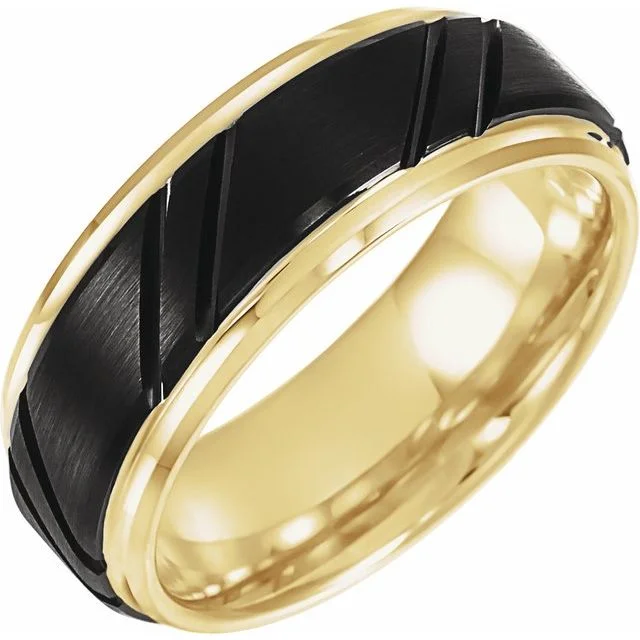 Men's pinky rings with a small gemstoneBlack PVD & 18K Yellow Gold-Plated Tungsten 8 mm Grooved Band Men's pinky rings with a small gemstoneBlack PVD & 18K Yellow Gold-Plated Tungsten 8 mm Grooved Band