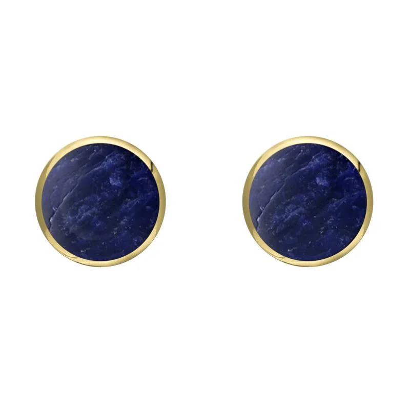 9ct Yellow Gold Sodalite 6mm Classic Medium Round Stud Earrings