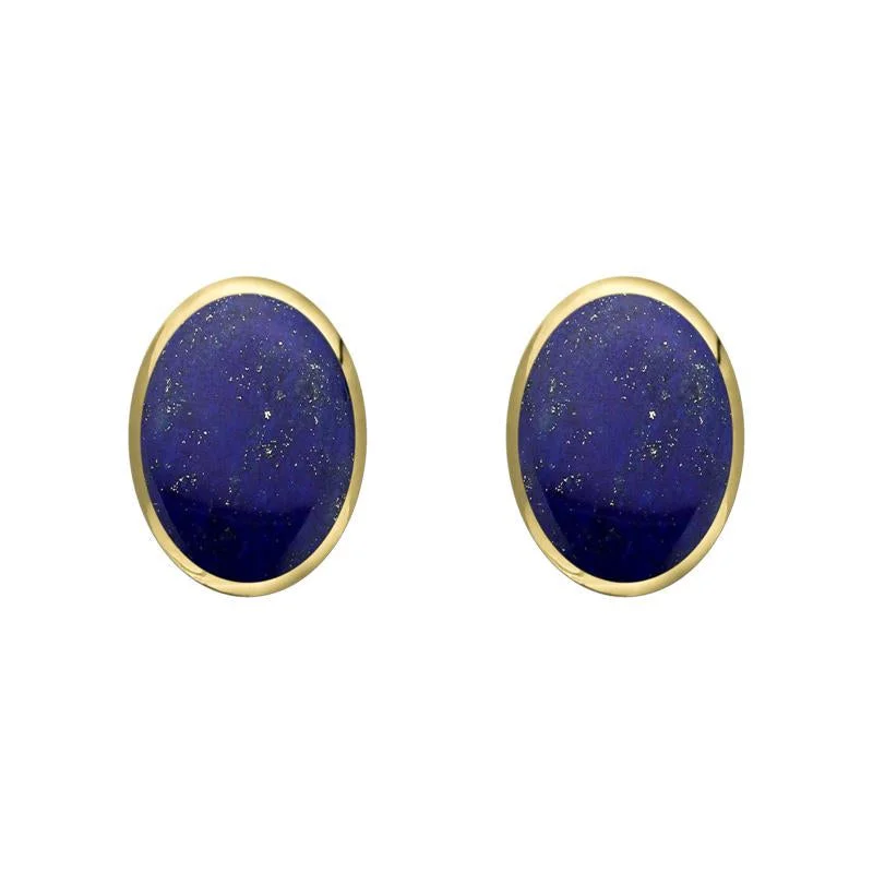 9ct Yellow Gold Lapis Lazuli 7 x 5mm Classic Small Oval Stud Earrings