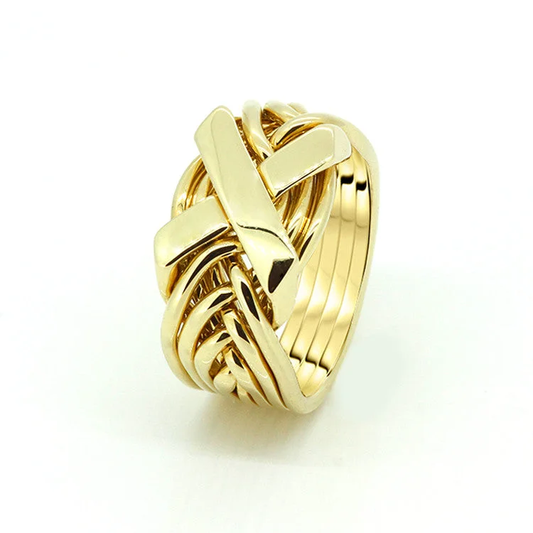 Puzzle rings with a starfish pattern for the ocean and serenityMens Gold 8FX-M