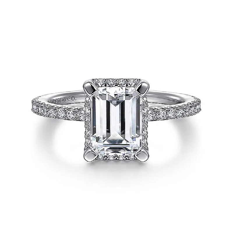 Channel - Set Women's Diamond Rings with Diamonds Securely Held in a Metal Groove for Durability14K White Gold 'Hart' Hidden Halo Emerald Cut Diamond Engagement Ring Channel - Set Women's Diamond Rings with Diamonds Securely Held in a Metal Groove for Durability14K White Gold 'Hart' Hidden Halo Emerald Cut Diamond Engagement Ring