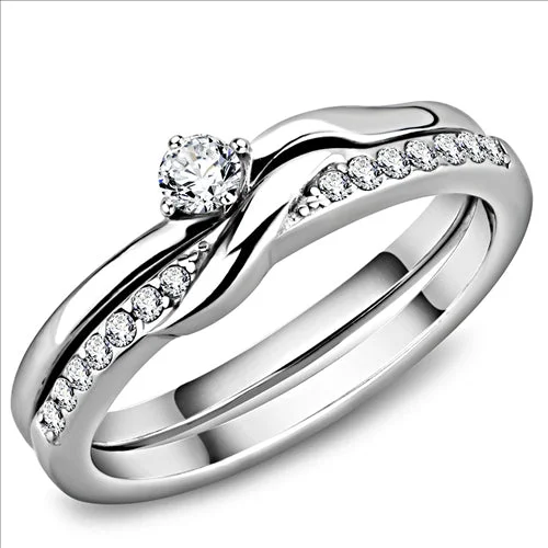 Anniversary rings with a diamond - and - topaz combinationCJE3508 Wholesale Women's Stainless Steel AAA Grade CZ Clear Intertwined Ring