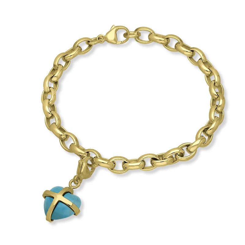 18ct Yellow Gold Turquoise Small Cross Heart Charm Bracelet