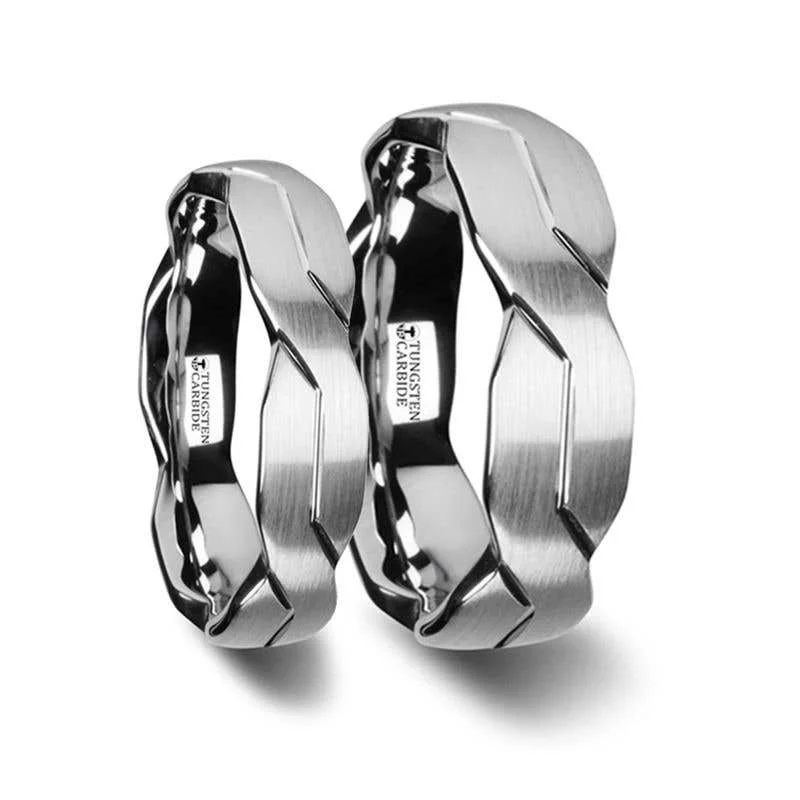 Men's silicone fitness rings for active lifestylesThorsten FOREVER White Tungsten Ring with Brushed Carved Infinity Symbol Design - 6mm 8mm or 10mm Men's silicone fitness rings for active lifestylesThorsten FOREVER White Tungsten Ring with Brushed Carved Infinity Symbol Design - 6mm 8mm or 10mm