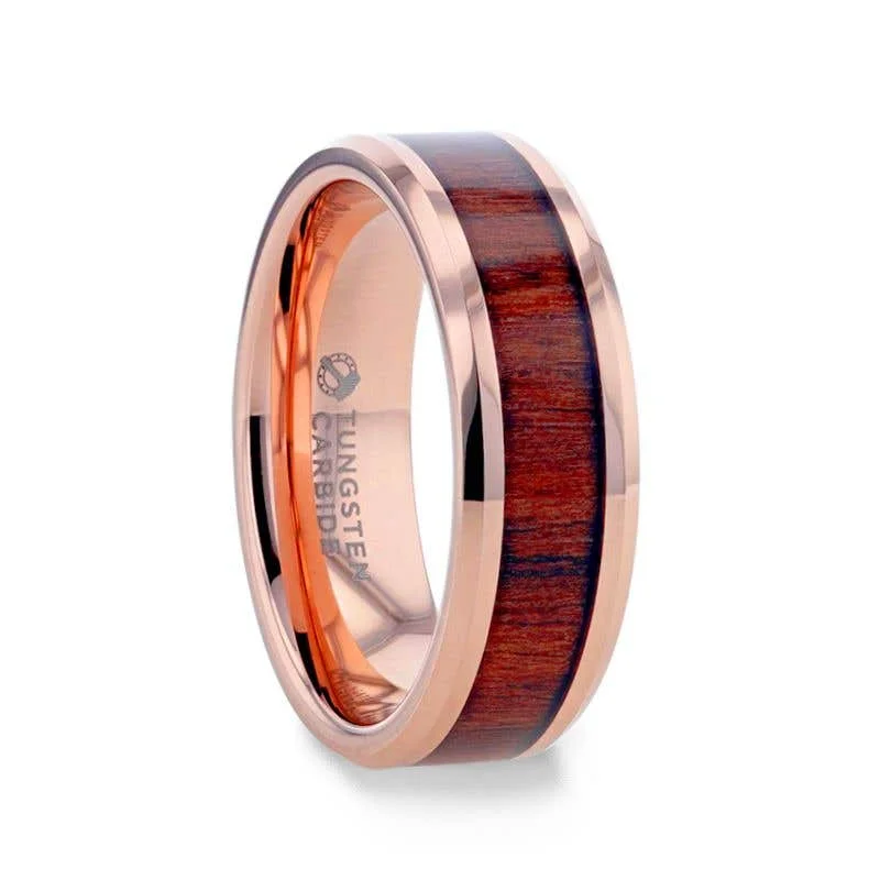 Men's gold signet rings with engraved initialsThorsten DYLAN Rose Gold Plated Koa Wood Inlaid Tungsten Wedding Band With Beveled Polished Edges - 8mm Men's gold signet rings with engraved initialsThorsten DYLAN Rose Gold Plated Koa Wood Inlaid Tungsten Wedding Band With Beveled Polished Edges - 8mm