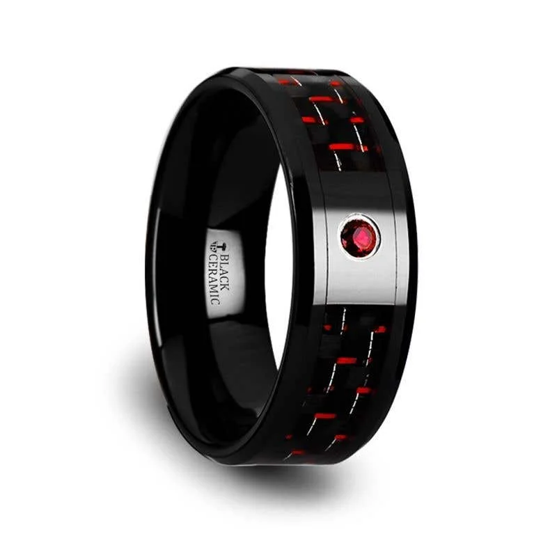 Men's gold signet rings with engraved initialsThorsten SORRELL Black Ceramic Ring Black and Red Carbon Fiber Ruby Setting - 8mm Men's gold signet rings with engraved initialsThorsten SORRELL Black Ceramic Ring Black and Red Carbon Fiber Ruby Setting - 8mm