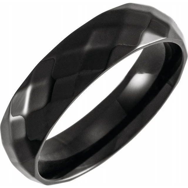 Men's thumb rings with a wide bandBlack PVD Titanium 6 mm Faceted Band