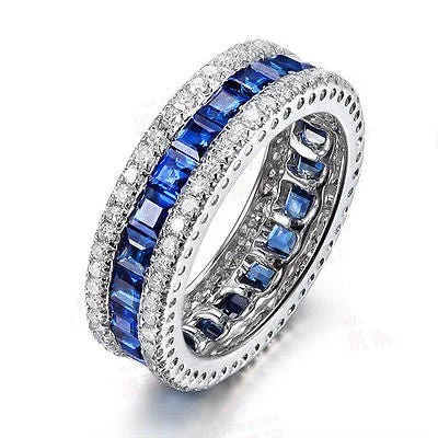 Anniversary rings with a diamond - and - ruby combination2.5ct Natural Princess Cut Ceylon Blue Sapphire September Birthstone Band, VS-H Diamond 0.78ctw Anniversary rings with a diamond - and - ruby combination2.5ct Natural Princess Cut Ceylon Blue Sapphire September Birthstone Band, VS-H Diamond 0.78ctw