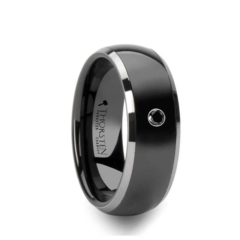 Men's citrine - studded rings for a sunny yellow shadeThorsten GOTHAM Domed Black Ceramic Comfort Fit Wedding Band Polished Tungsten Edges Black Diamond Setting - 8mm Men's citrine - studded rings for a sunny yellow shadeThorsten GOTHAM Domed Black Ceramic Comfort Fit Wedding Band Polished Tungsten Edges Black Diamond Setting - 8mm
