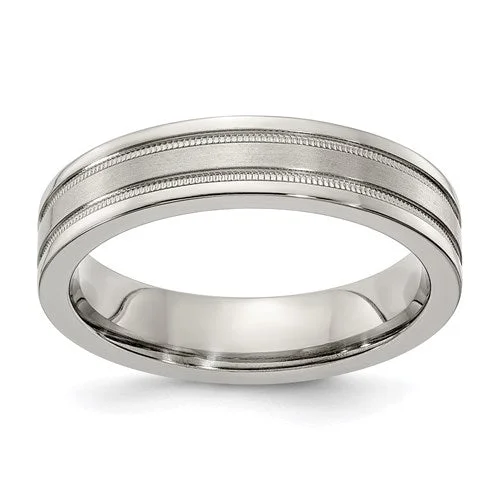 Men's emerald - encrusted rings for a rich green toneEdward Mirell Titanium Brushed And Polished Flat Milgrain 5mm Band Men's emerald - encrusted rings for a rich green toneEdward Mirell Titanium Brushed And Polished Flat Milgrain 5mm Band