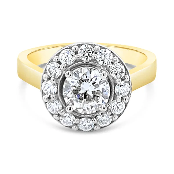Women's Solitaire Diamond Rings with Round - Cut Diamonds and Platinum Settings for an Elegant Engagement18ct Yellow Gold & Platinum Halo Ring 1.00ct Centre 1.50ct TDW Women's Solitaire Diamond Rings with Round - Cut Diamonds and Platinum Settings for an Elegant Engagement18ct Yellow Gold & Platinum Halo Ring 1.00ct Centre 1.50ct TDW