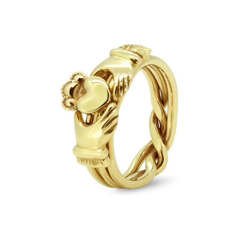 Puzzle rings with a musical note pattern for musiciansUnisex Claddagh Gold 3AM-U