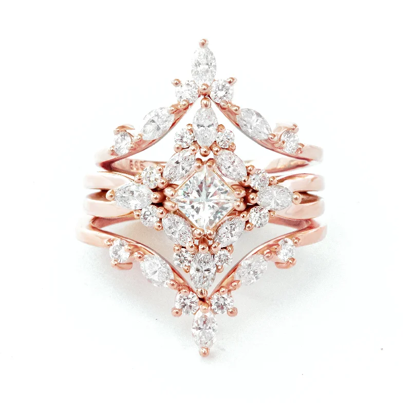 Princess Cut Diamond Engagement Ring, Three Rings Set - Altair and Two Hermes Sidebands ♥ Princess Cut Diamond Engagement Ring, Three Rings Set - Altair and Two Hermes Sidebands ♥