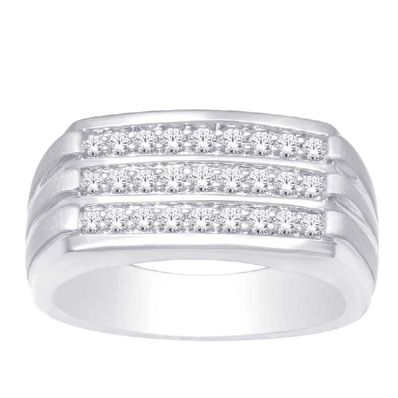 Three - Stone Women's Diamond Rings Symbolizing Past, Present, and Future with Emerald - Cut Diamonds10K White Gold 1/2ctw Three-row Diamond Mens Ring Three - Stone Women's Diamond Rings Symbolizing Past, Present, and Future with Emerald - Cut Diamonds10K White Gold 1/2ctw Three-row Diamond Mens Ring