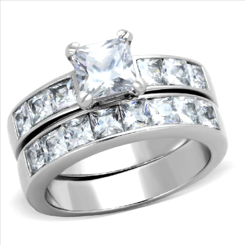 Infinity - symbol anniversary rings for eternal loveCJE61206 Wholesale Stainless Steel CZ Princess Cut Eternity Wedding Ring Set Infinity - symbol anniversary rings for eternal loveCJE61206 Wholesale Stainless Steel CZ Princess Cut Eternity Wedding Ring Set