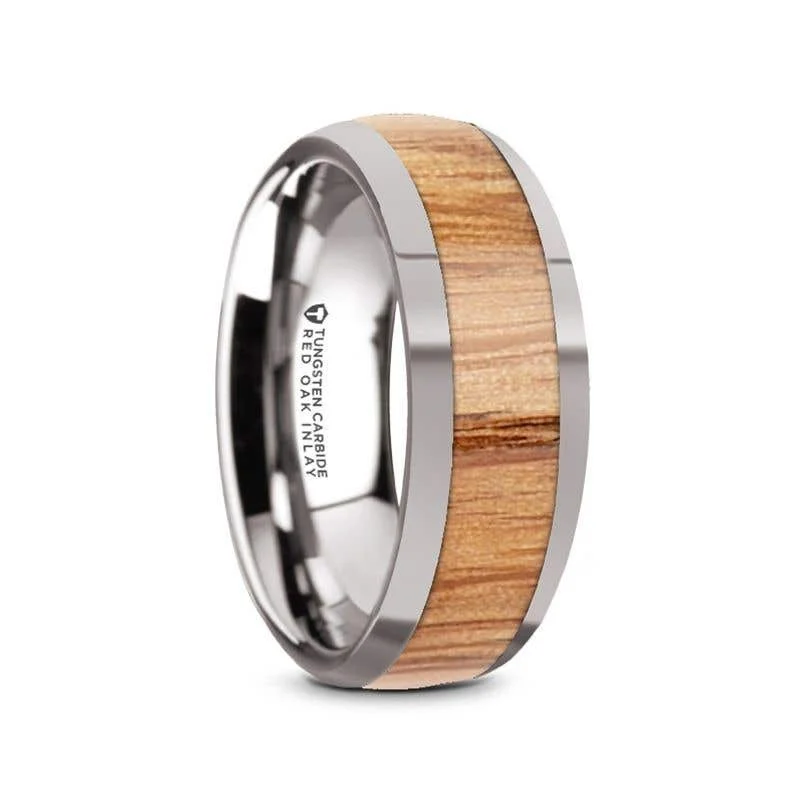 Men's Viking - inspired rings with ancient symbolsThorsten CINDER Domed Tungsten Men's Wedding Band with Red Oak Wood Inlay - 8mm
