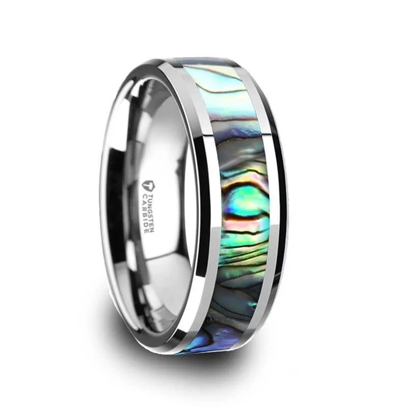 Men's emerald - encrusted rings for a rich green toneThorsten MAUI Tungsten Wedding Band with Mother of Pearl Inlay - 4mm - 10mm Men's emerald - encrusted rings for a rich green toneThorsten MAUI Tungsten Wedding Band with Mother of Pearl Inlay - 4mm - 10mm