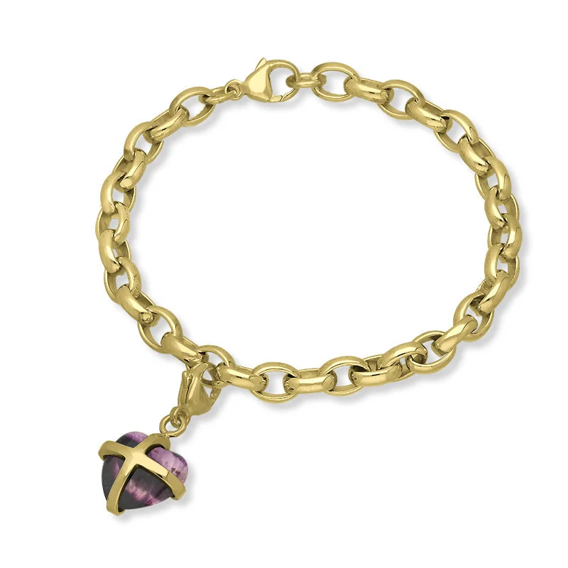 9ct Yellow Gold Blue John Small Cross Heart Charm Bracelet
