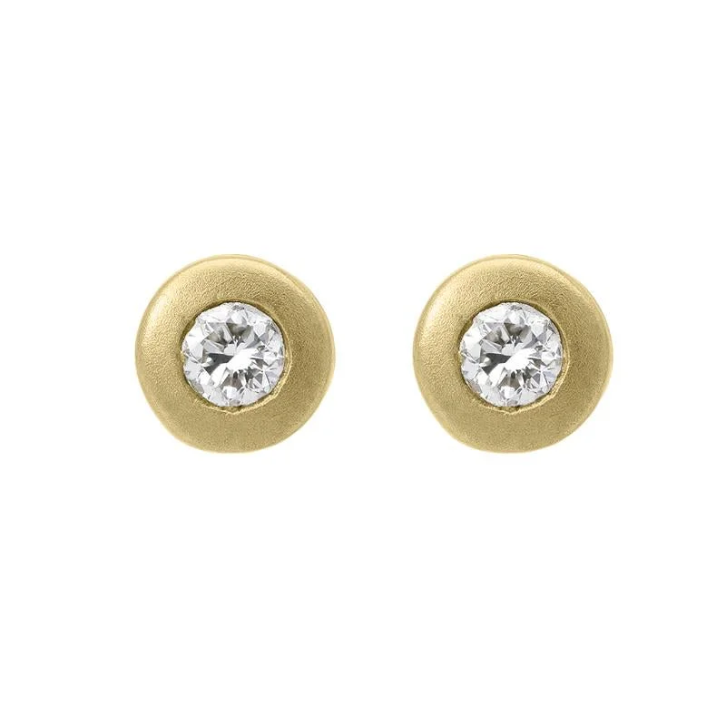 18ct Yellow Gold Diamond Solitaire Satin Stud Earrings