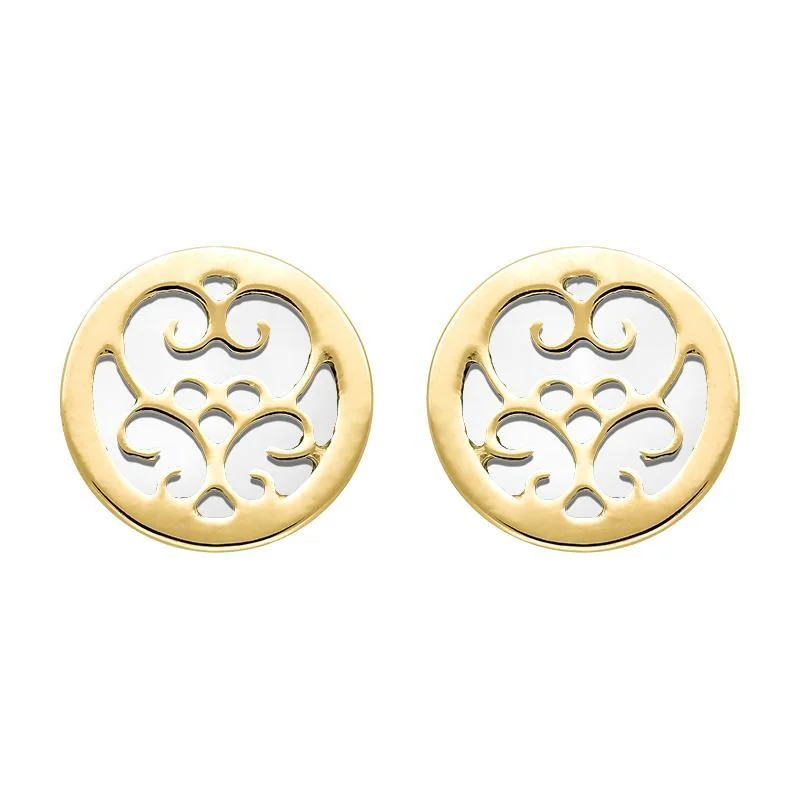 9ct Yellow Gold Bauxite Flore Filigree Stud Earrings