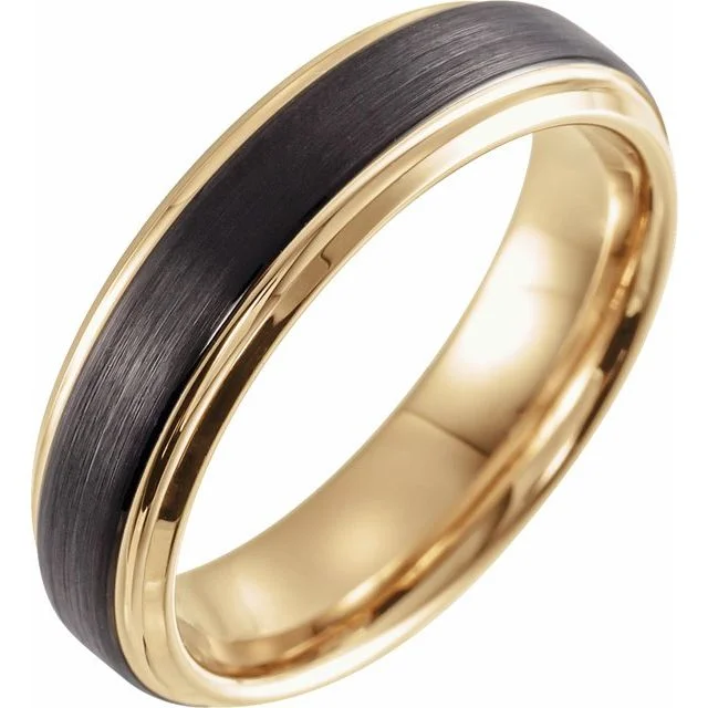 Men's sapphire - set rings for a royal blue hue18K Yellow Gold & Black PVD Tungsten 6 mm Beveled-Edge Band Men's sapphire - set rings for a royal blue hue18K Yellow Gold & Black PVD Tungsten 6 mm Beveled-Edge Band