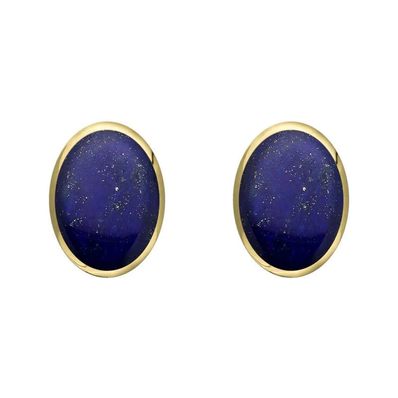 9ct Yellow Gold Lapis Lazuli 8 x 6mm Classic Medium Oval Stud Earrings