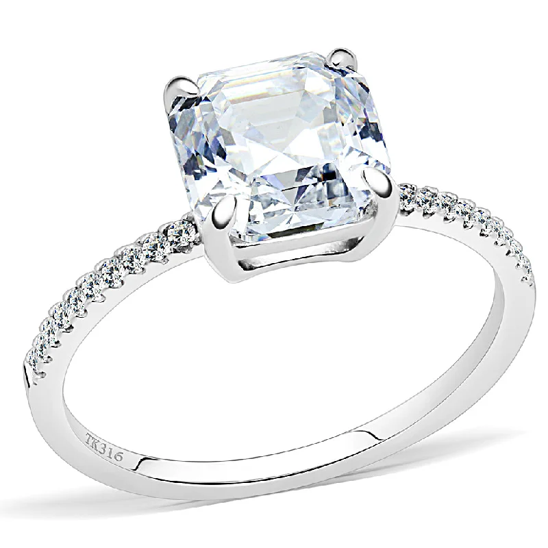 Anniversary rings with a diamond - and - opal combinationCJ008 Wholesale Women's Stainless Steel Square Cut Cubic Zirconia Clear Solitaire Engagement Ring Anniversary rings with a diamond - and - opal combinationCJ008 Wholesale Women's Stainless Steel Square Cut Cubic Zirconia Clear Solitaire Engagement Ring