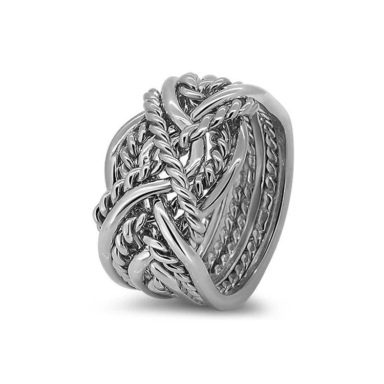 Puzzle rings with a geometric pattern for a modern aestheticMens Platinum 8B4T-M