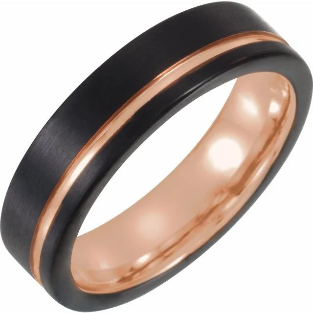 Men's diamond - encrusted engagement rings for a luxurious touchBlack & 18K Rose Gold PVD Tungsten Band - 6mm or 8mm Width Men's diamond - encrusted engagement rings for a luxurious touchBlack & 18K Rose Gold PVD Tungsten Band - 6mm or 8mm Width