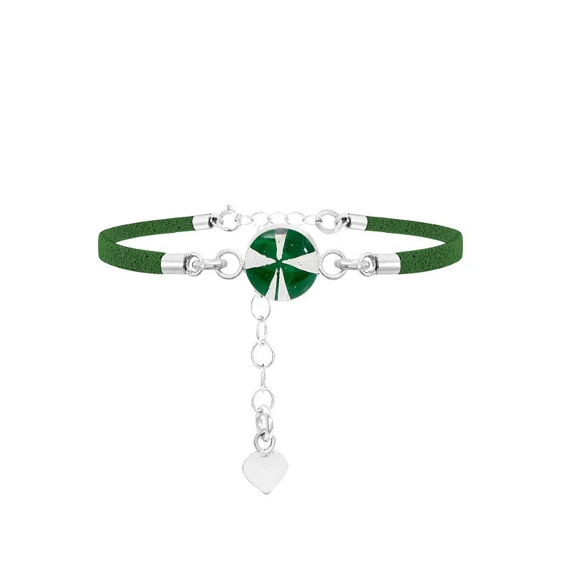Shrieking Violet Four Leaf Clover Sterling Silver Vegan Suede Bracelet
