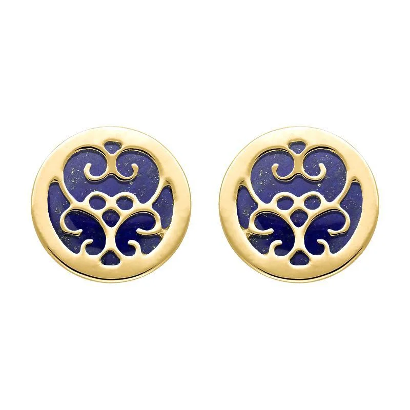 9ct Yellow Gold Lapis Lazuli Flore Filigree Stud Earrings
